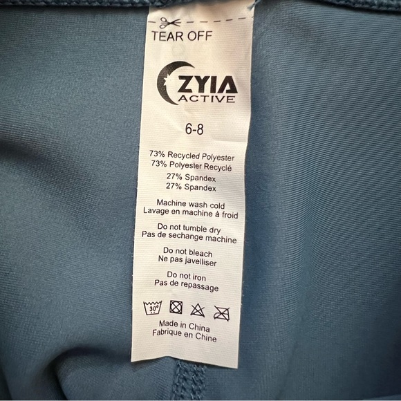 ZYIA 6-8 CAPRI CROP Leggings High Rise Blue White Performance Pants - Picture 6 of 8